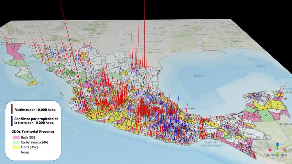 Map of Mexico titled ‘Cartels Inc.’ showing the geographic distribution of major drug cartels, with color-coded regions indicating areas of control, influence, and contested territory, along with key border crossings into the United States.